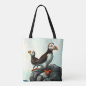 Kute Atlantic Puffins Seabirds on the Rocks Tote Bag (Achterkant)