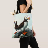 Kute Atlantic Puffins Seabirds on the Rocks Tote Bag (Dichtbij)