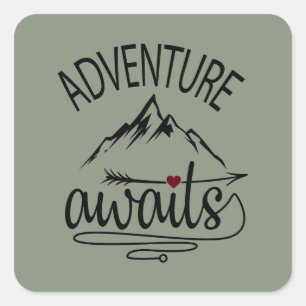 Kute avontuur wacht op woordkunst vierkante sticker