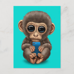 Kute Baby aap die een mobiel telefoonblauw houdt Briefkaart