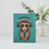 Kute Baby aap met mobiele telefoon hoofdtelefoon Briefkaart (Staand voorkant)