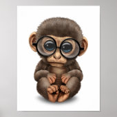 Kute Baby aap met oogglazen wit Poster (Voorkant)
