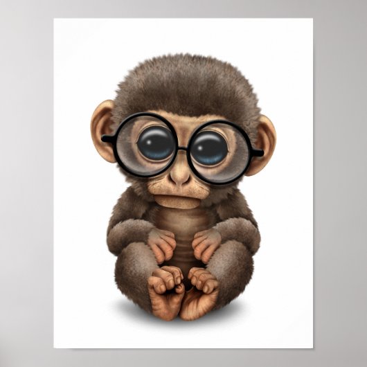 Kute Baby aap met oogglazen wit Poster (Voorkant)