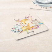 Kute Baby Animals Aangepaste naam Genderneutraal Kartonnen Onderzetters (Schuin)