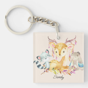 Kute Baby Animals Aangepaste naam Genderneutraal Sleutelhanger