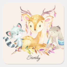 Kute Baby Animals Aangepaste naam Genderneutraal Vierkante Sticker