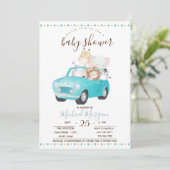 Kute Baby Animals Car, Zigzag Baby shower Kaart (Staand voorkant)