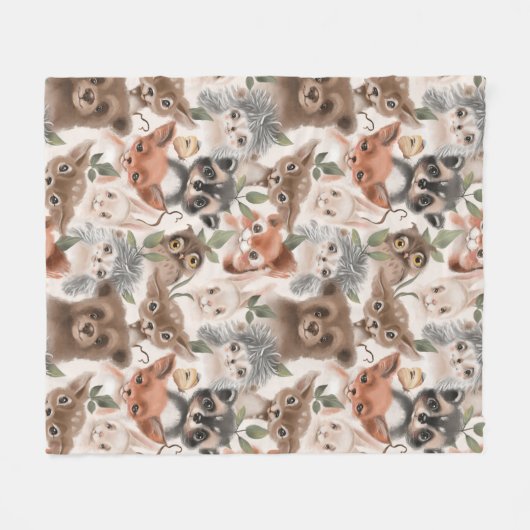 Kute Baby Animals Fleece Deken (Voorkant (Horizontaal))