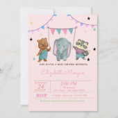 Kute Baby Animals, Stars Baby shower Kaart (Voorkant)
