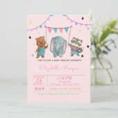 Kute Baby Animals, Stars Baby shower Kaart (Staand voorkant)