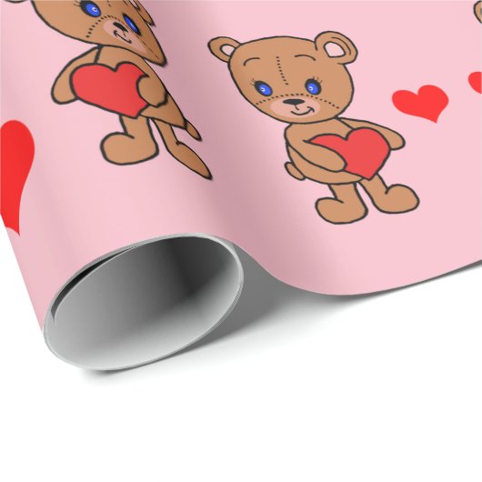 Kute baby beer met hart cadeaupapier (Rol Hoek)