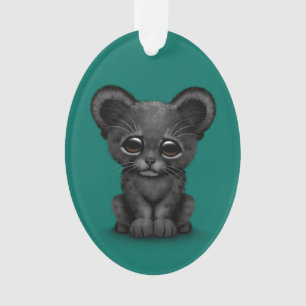 Kute Baby Black Panther Cub op Blauwgroen blauw Ornament