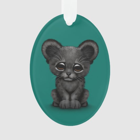 Kute Baby Black Panther Cub op Blauwgroen blauw Ornament (voorkant)