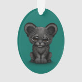 Kute Baby Black Panther Cub op Blauwgroen blauw Ornament (achterkant)