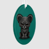 Kute Baby Black Panther Cub op Blauwgroen blauw Ornament (voorkant)