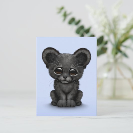Kute Baby Black Panther Cub op Blue Briefkaart (Staand voorkant)