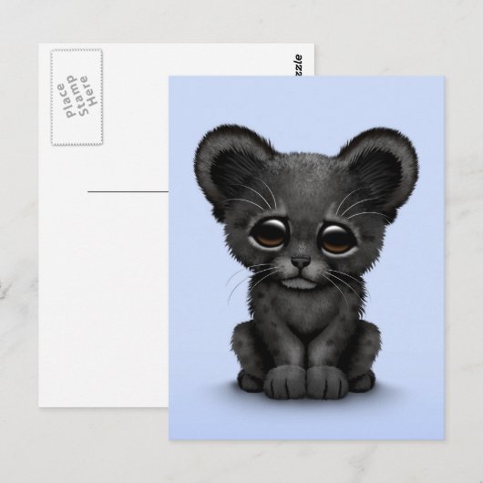 Kute Baby Black Panther Cub op Blue Briefkaart (Voorkant / Achterkant)
