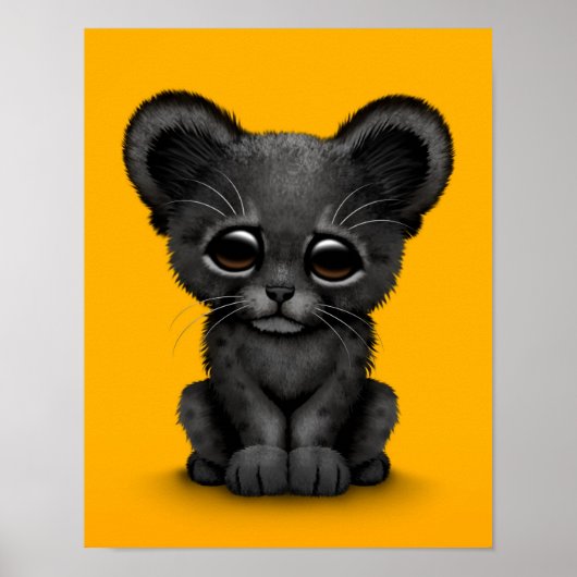 Kute Baby Black Panther Cub op geel Poster (Voorkant)