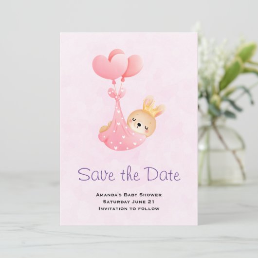 Kute Baby Bunny in een hartenband sparen de Datum Save The Date (Staand voorkant)
