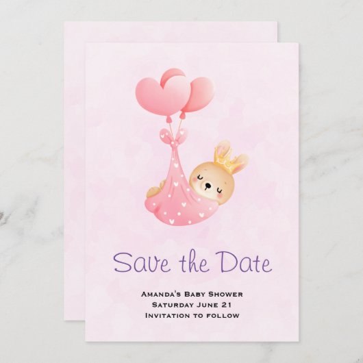 Kute Baby Bunny in een hartenband sparen de Datum Save The Date (Voorkant / Achterkant)