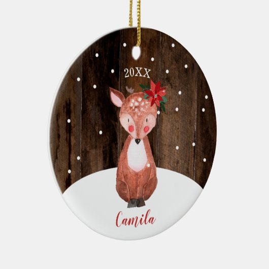 Kute Baby Deer Personalized Baby's Eerste Kerstmis Keramisch Ornament (Rechts)