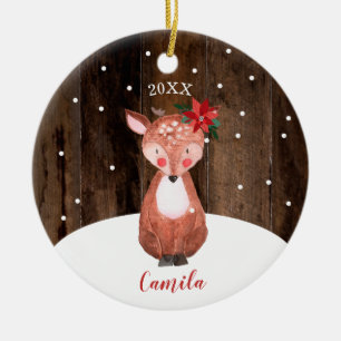 Kute Baby Deer Personalized Baby's Eerste Kerstmis Keramisch Ornament
