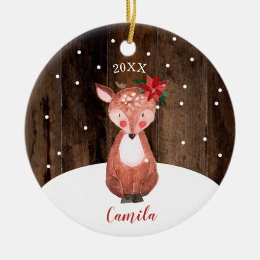 Kute Baby Deer Personalized Baby's Eerste Kerstmis Keramisch Ornament (Voorkant)