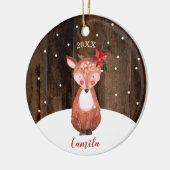 Kute Baby Deer Personalized Baby's Eerste Kerstmis Keramisch Ornament (Links)