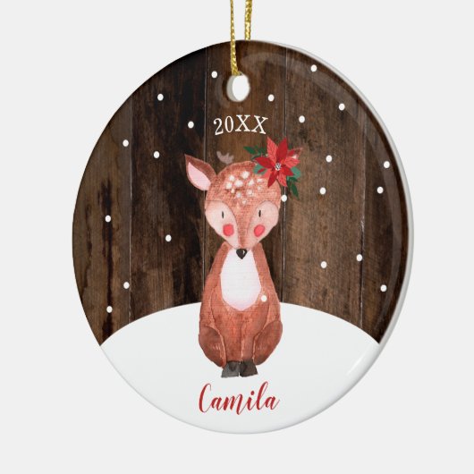 Kute Baby Deer Personalized Baby's Eerste Kerstmis Keramisch Ornament (Links)