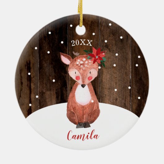 Kute Baby Deer Personalized Baby's Eerste Kerstmis Keramisch Ornament (Achterkant)