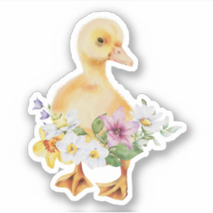 Kute Baby Ducking Flowers Floral Sticker