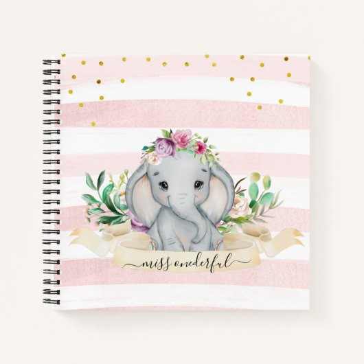 Kute Baby Elephant Flowers Child Daily Journal Notitieboek (Voorkant)