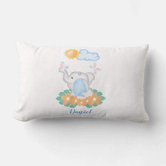 Kute Baby Elephant met bloemen Lumbar Cushion Kussen (Voorkant)