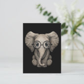 Kute Baby Elephant met leesbril Black Briefkaart (Staand voorkant)