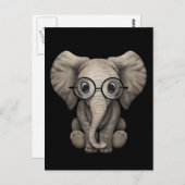 Kute Baby Elephant met leesbril Black Briefkaart (Voorkant / Achterkant)