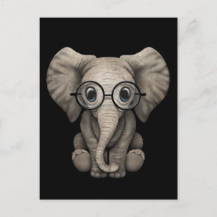 Kute Baby Elephant met leesbril Black Briefkaart