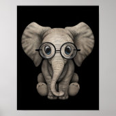Kute Baby Elephant met leesbril Black Poster (Voorkant)