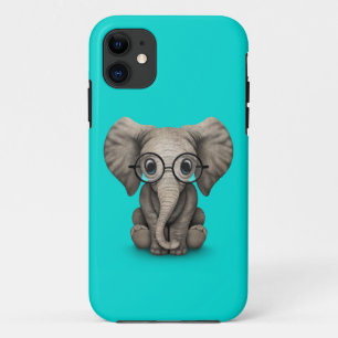 Kute Baby Elephant met leesbril Blue Case-Mate iPhone Case