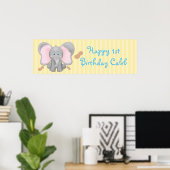 Kute Baby Elephant & Peanuts Birthday Party Banner Poster (Thuiskantoor)