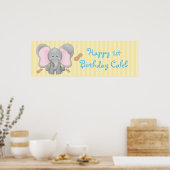 Kute Baby Elephant & Peanuts Birthday Party Banner Poster (Keuken)