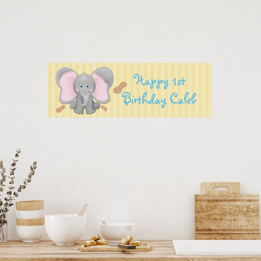 Kute Baby Elephant & Peanuts Birthday Party Banner Poster (Keuken)
