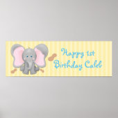 Kute Baby Elephant & Peanuts Birthday Party Banner Poster (Voorkant)