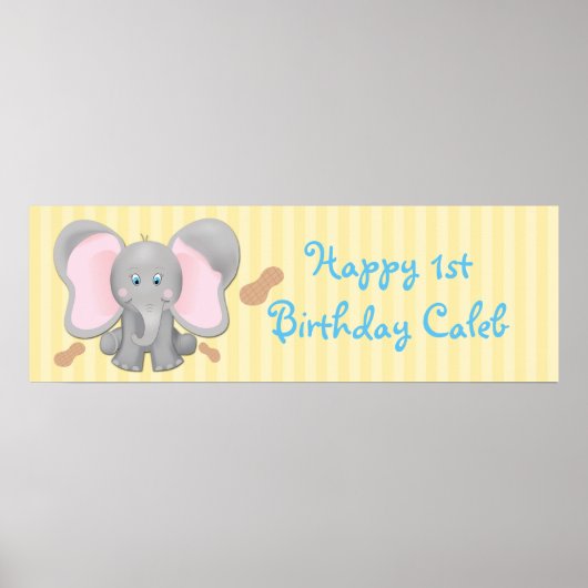 Kute Baby Elephant & Peanuts Birthday Party Banner Poster (Voorkant)