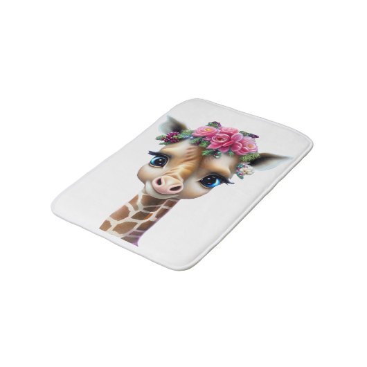 Kute Baby Giraffe met bloemen en Holly Badmat (Gekanteld)