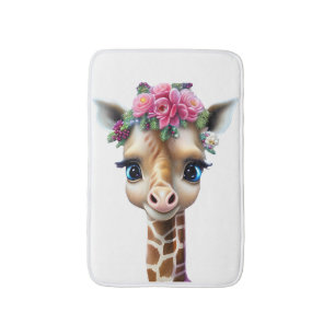 Kute Baby Giraffe met bloemen en Holly Badmat