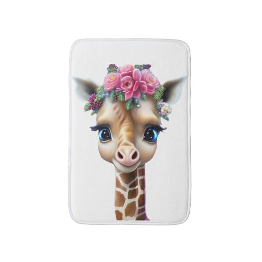 Kute Baby Giraffe met bloemen en Holly Badmat (Voorkant Verticaal)