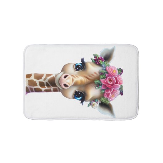 Kute Baby Giraffe met bloemen en Holly Badmat (Voorkant)