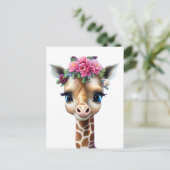 Kute Baby Giraffe met bloemen en Holly Briefkaart (Staand voorkant)