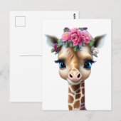Kute Baby Giraffe met bloemen en Holly Briefkaart (Voorkant / Achterkant)