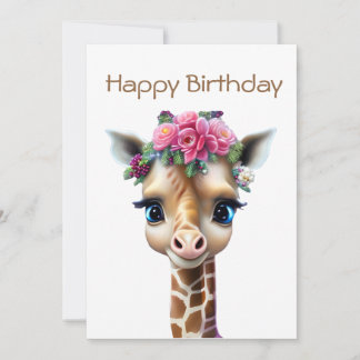 Kute Baby Giraffe met bloemen en Holly Feestdagenkaart